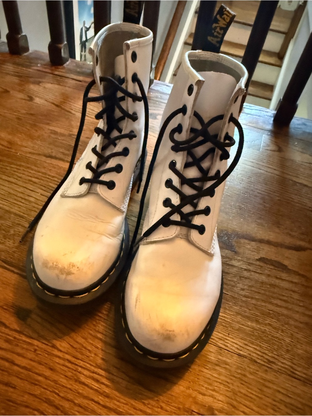 Doc Martin’s White Leather Lace-Up Combat Boots